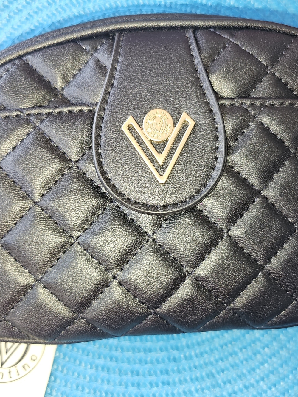Valentino Quilted Black Crossbody Bag with Gold V Logo